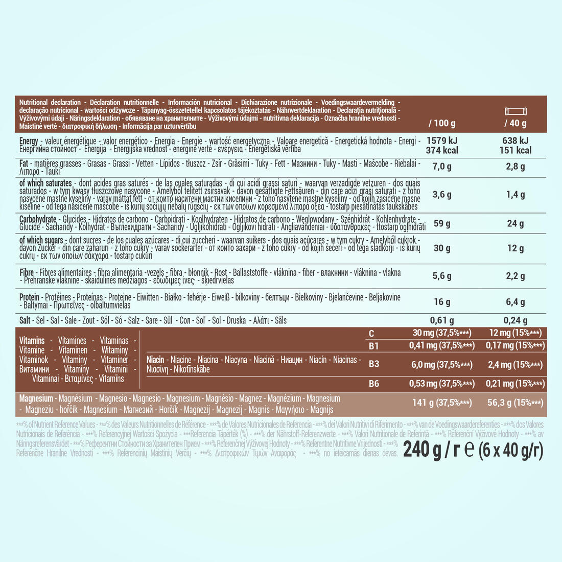 Barre petit déjeuner sans gluten x6