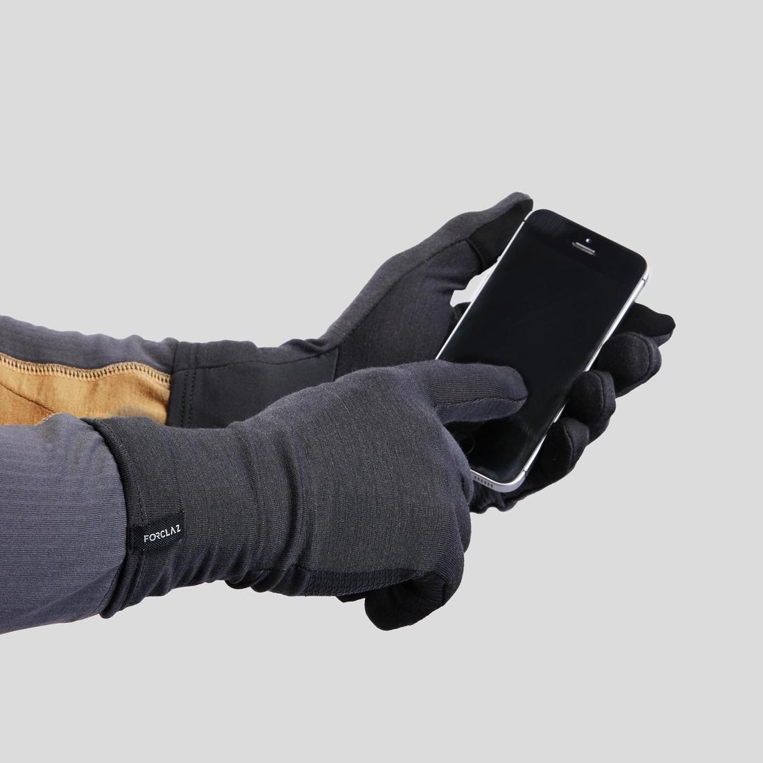 Sous-gants en laine mérinos de trekking montagne - MT500 gris - adulte