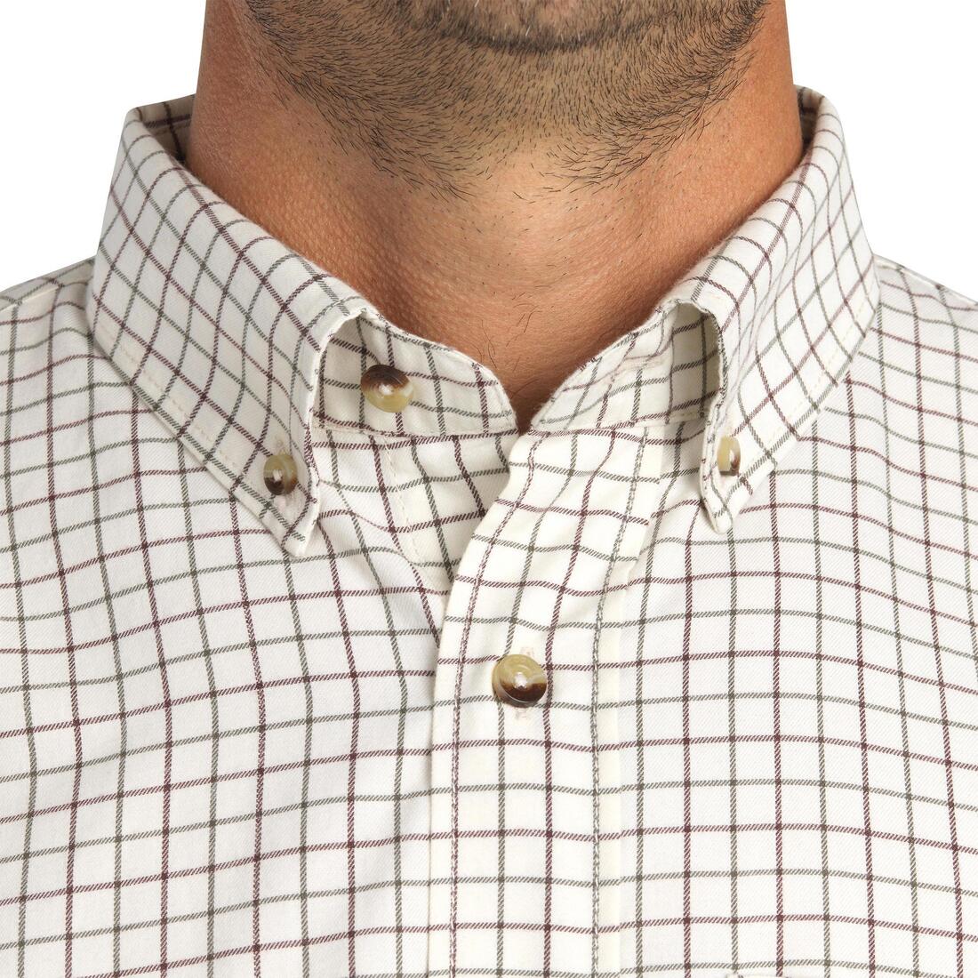 Chemise chasse coton manches longues respirant homme - 100 à carreaux beige.
