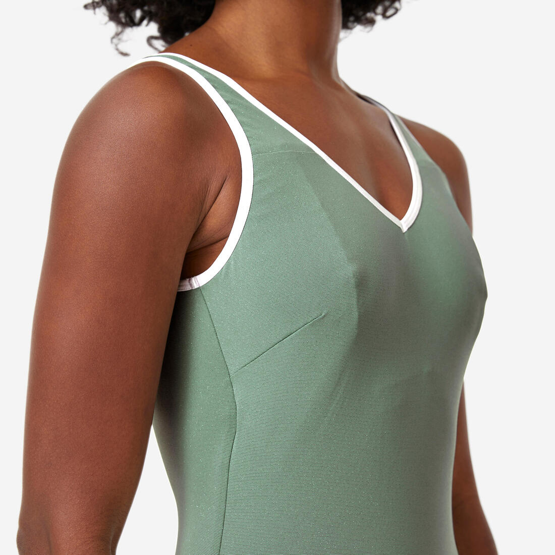 Maillot de bain 1 pièce pailleté natation femme, Virginia lurex vert sauge