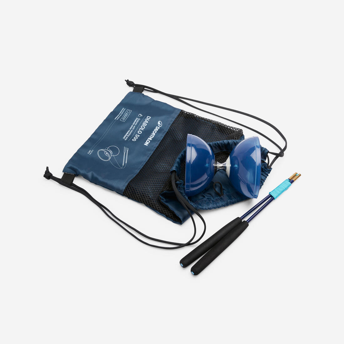 Diabolo 500 bleu à roulement avec baguettes en fibre de verre + sac de transport