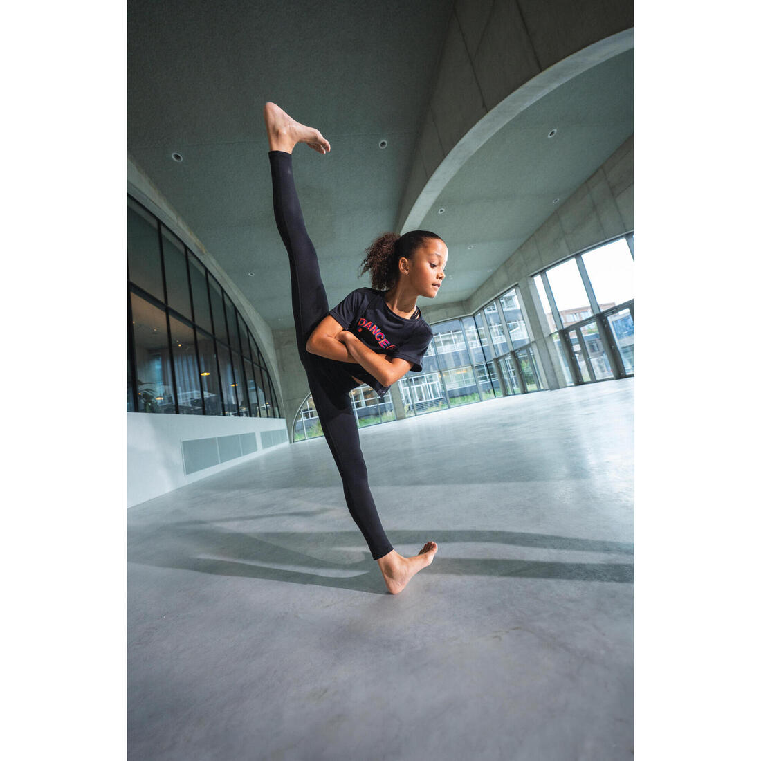 Legging danse moderne, taille haute fille, noir