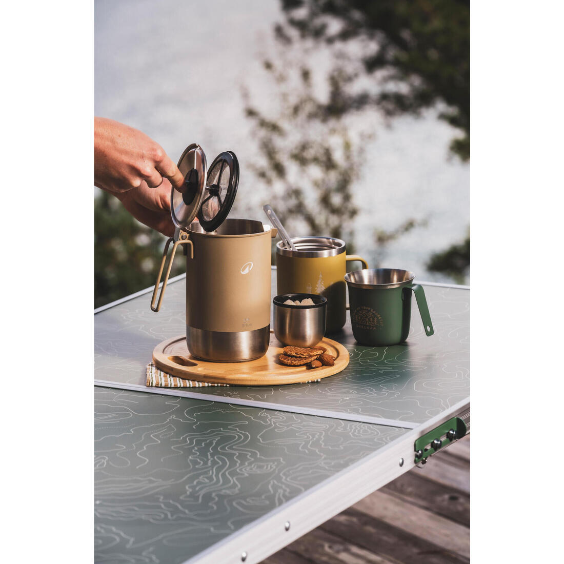 Cafetière portable 3 en 1 de camping, bouilloire et théière, 0.6L à 0,8L, inox.
