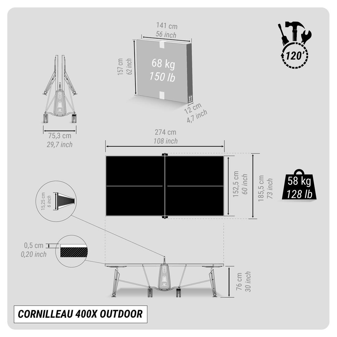 TABLE DE PING PONG EXTÉRIEURE 400X GRISE