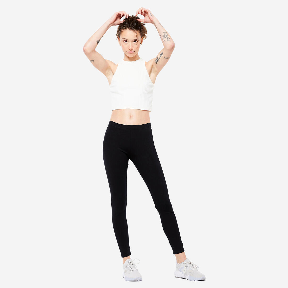 Legging fitness long coton extensible ceinture basse femme - Salto gris foncé ch