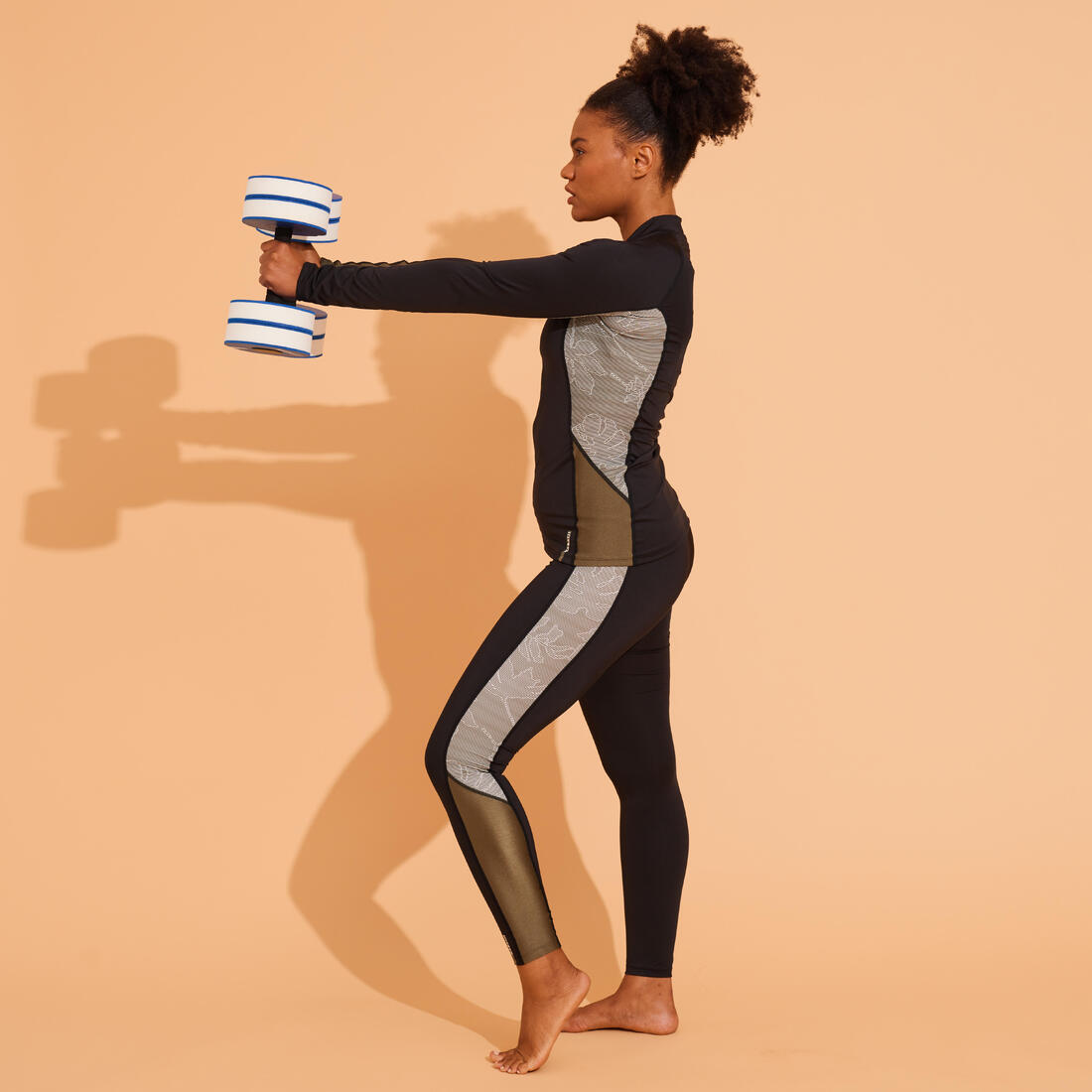 BAS DE MAILLOT DE BAIN LEGGING AQUAGYM-AQUABIKE FEMME NOIR IMPRIME