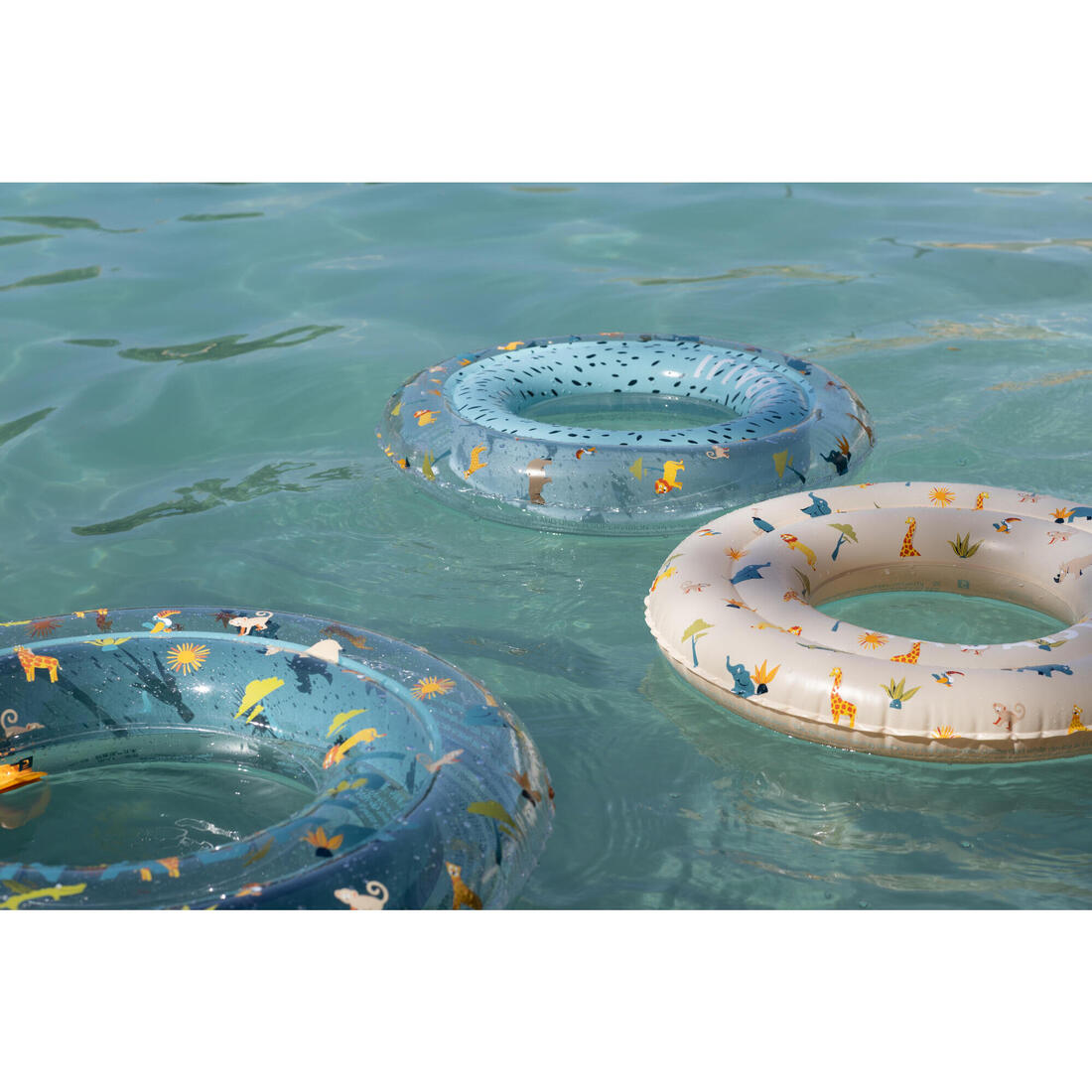 Bouée piscine gonflable 51 cm pour enfants 3-6 ans, transparente imprimé savane