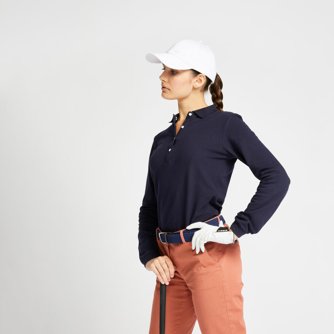 Polo golf manches longues Femme - MW500 bleu marine