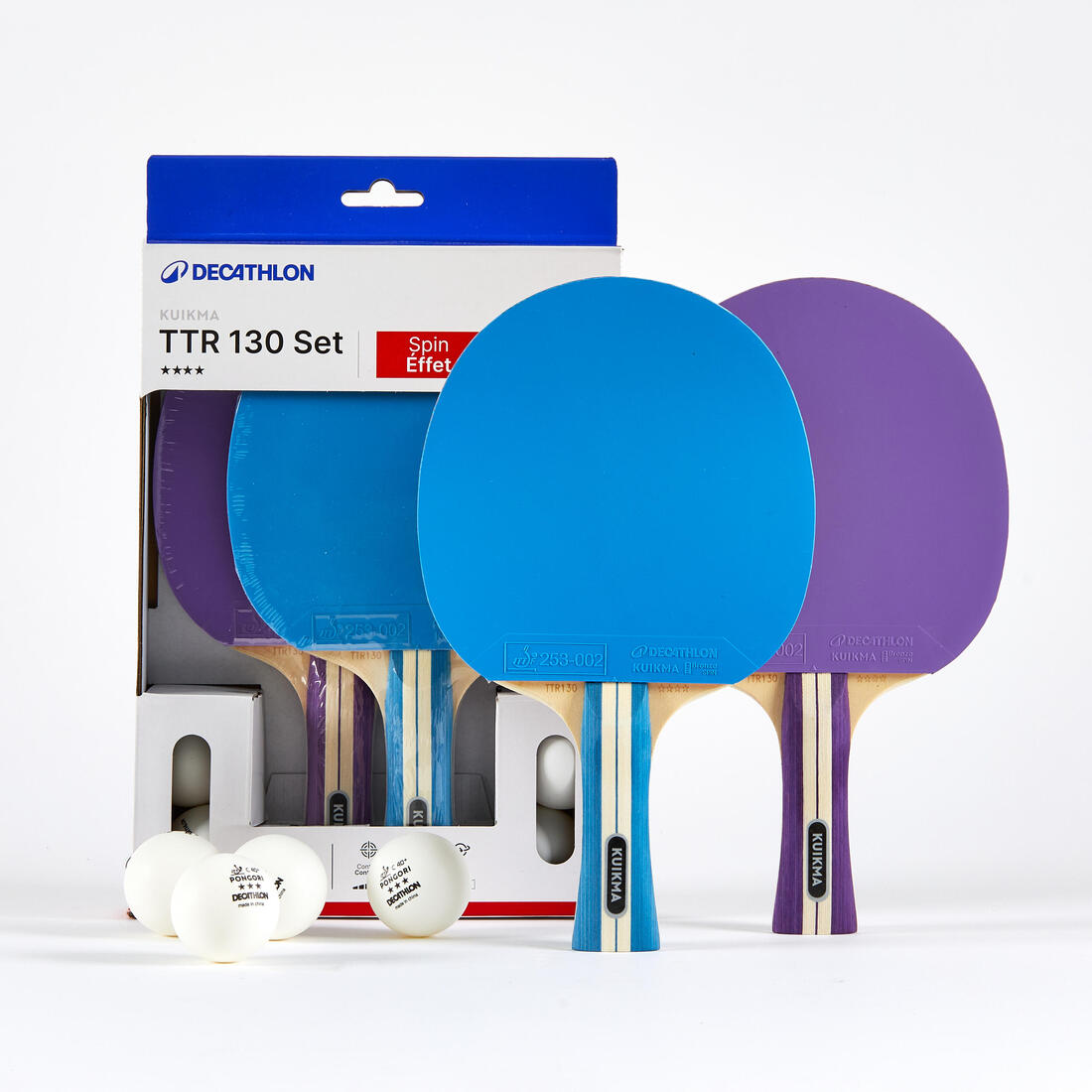 SET 2 RAQUETTES TTR 130 SPIN 4* ITTF ÉCOLE/CLUB VIOLET/BLEU + BALLES