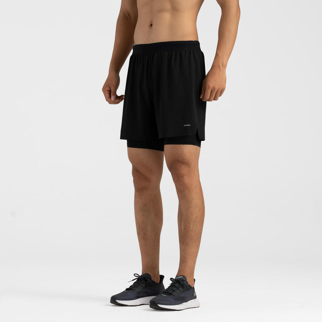 Short 2 en 1 de running Homme - KIPRUN Run 500 Confort Noir