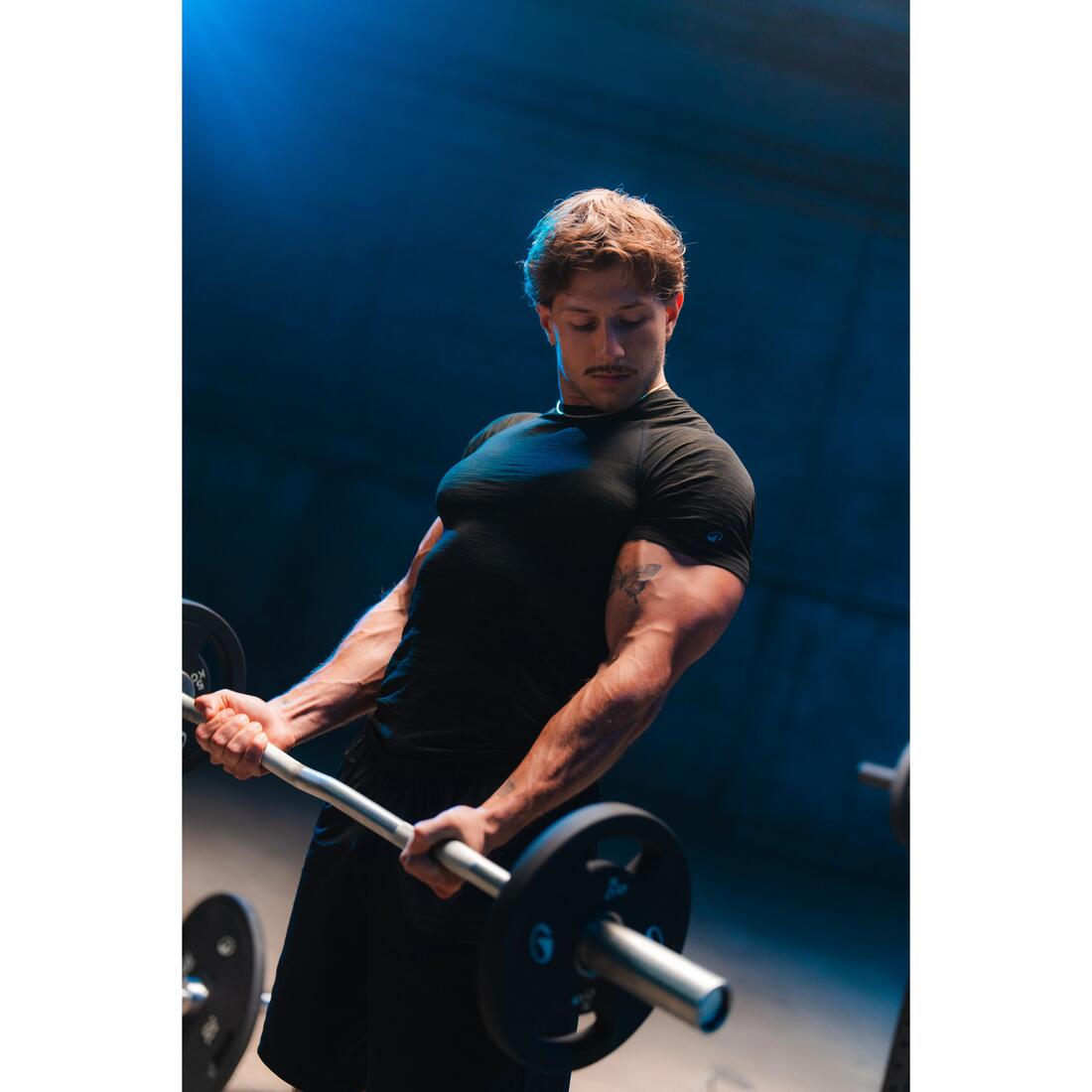 T-shirt musculation compression manches courtes respirant col rond