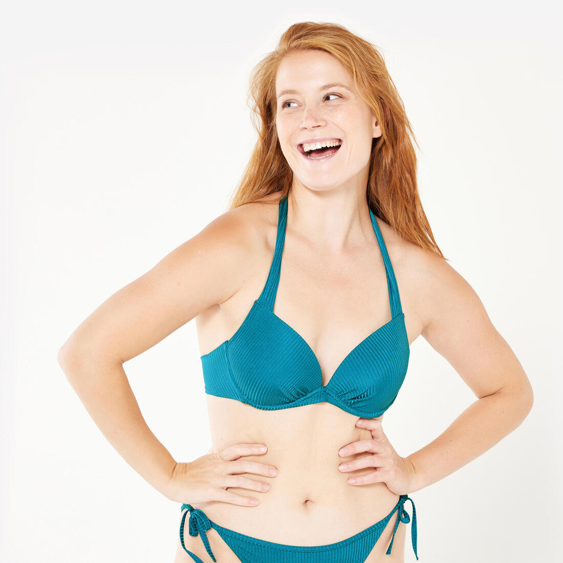 Haut de maillot de bain femme push up avec coques fixes elena uni jaune côtelé
