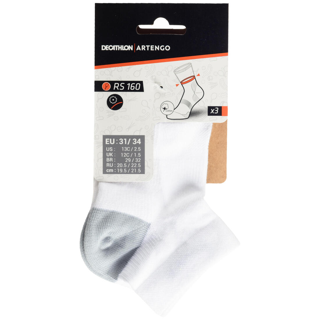 CHAUSSETTES DE SPORT ENFANT MI-HAUTES RS 160 MARINE LOT DE 3