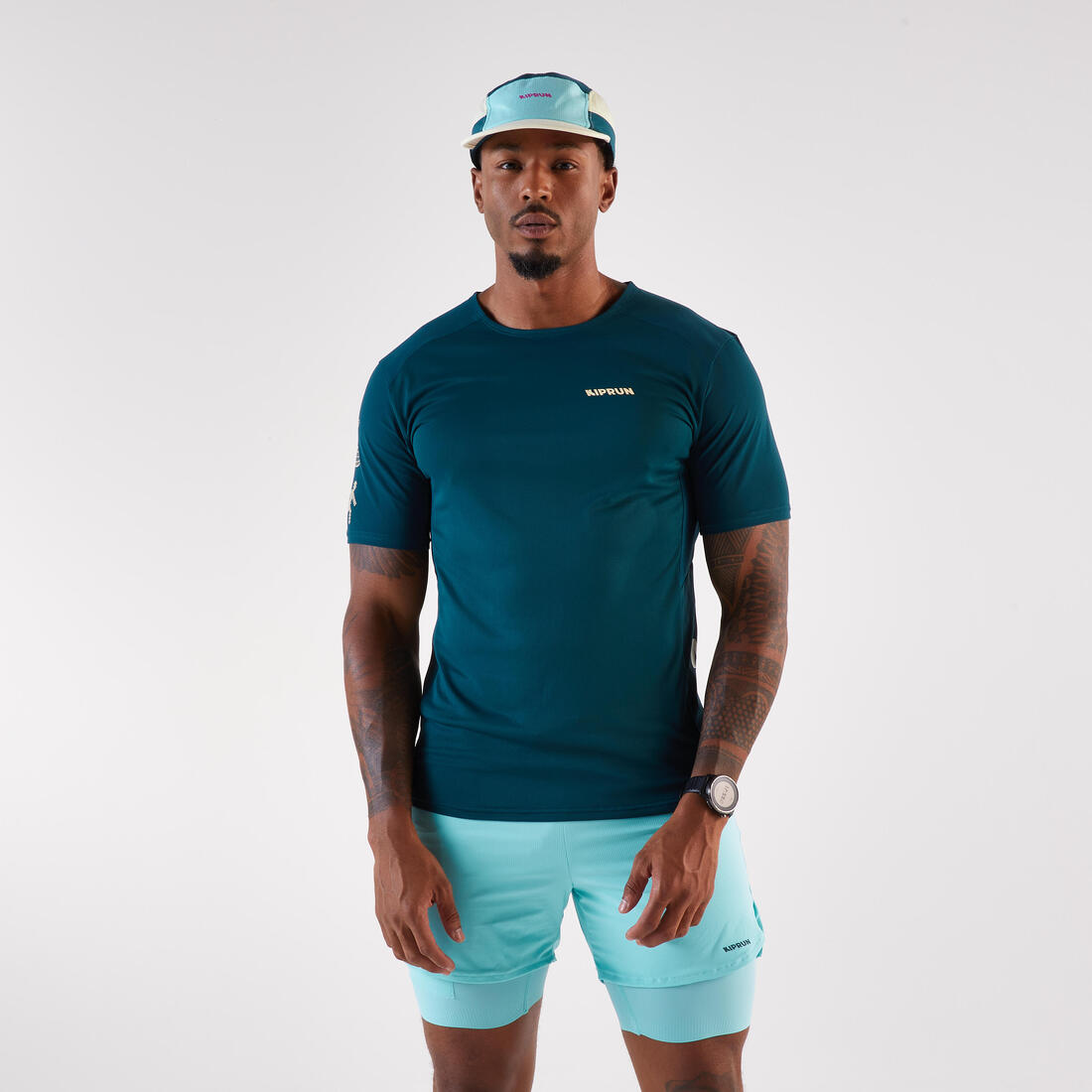 T-shirt de running respirant homme - kiprun run 900 light bleu et