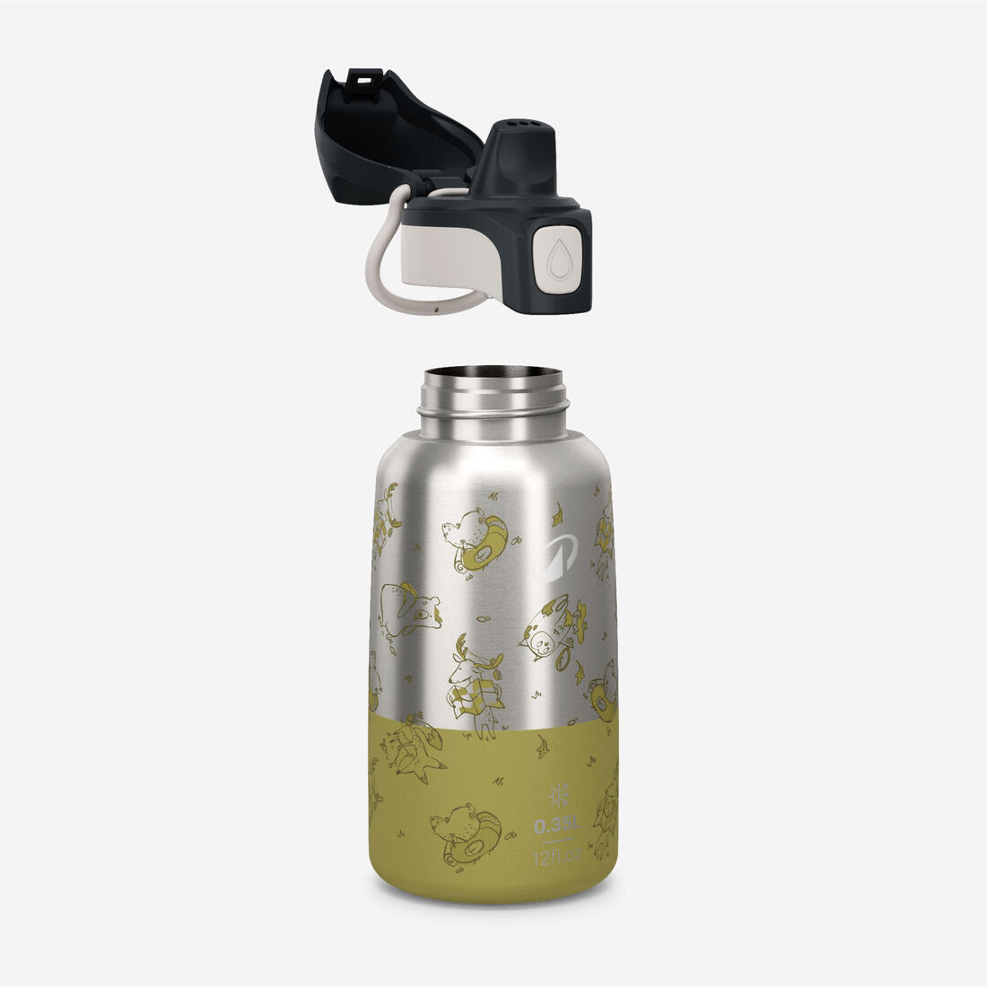Gourde enfant isotherme 0,35L en acier inox avec bouchon instantané de randonnée
