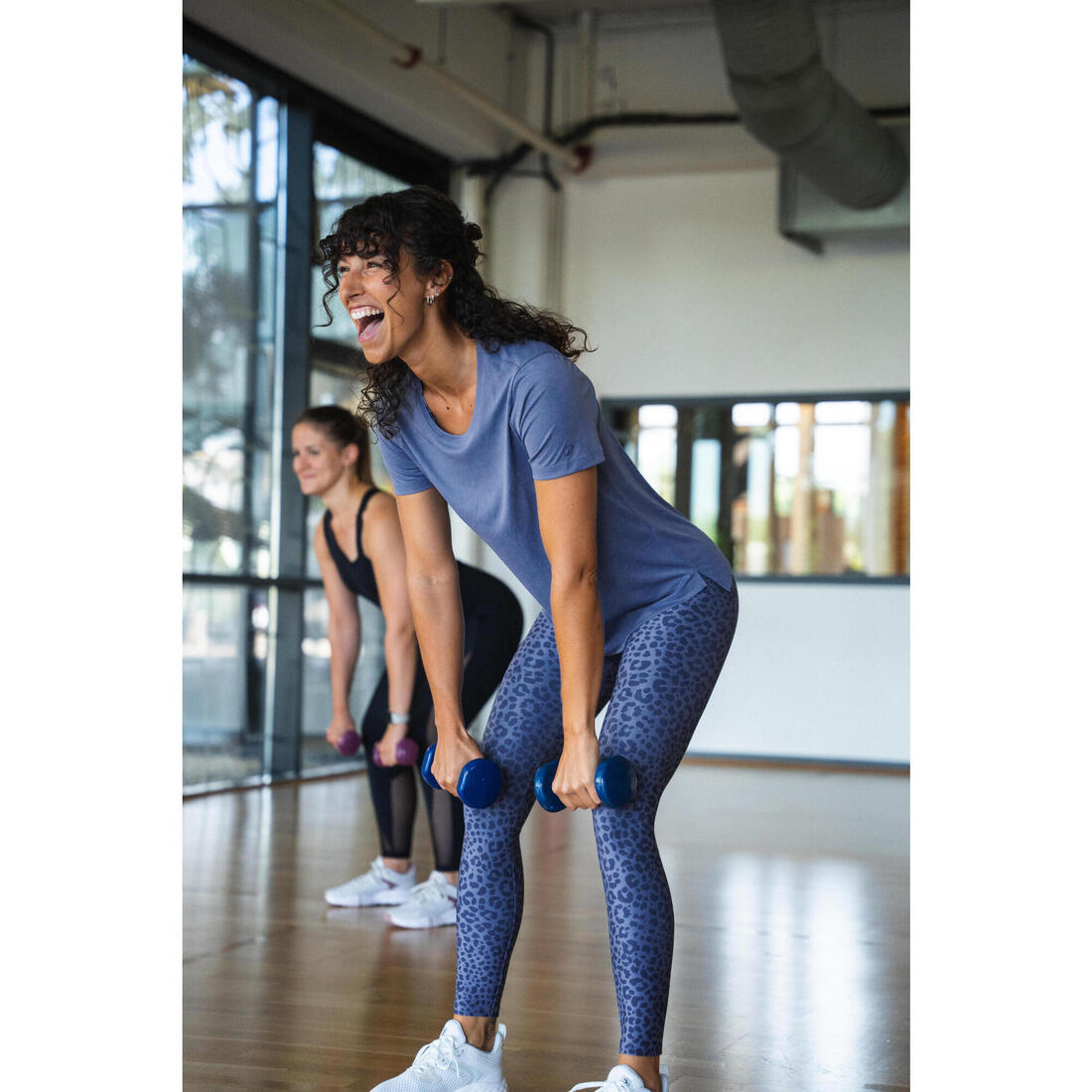 Legging de fitness taille haute femme, imprimé gris chiné
