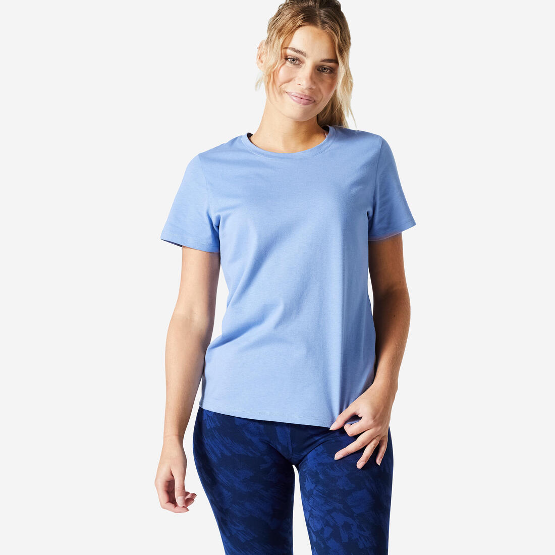 Tee-shirt en coton col rond femme – bleu crépuscule