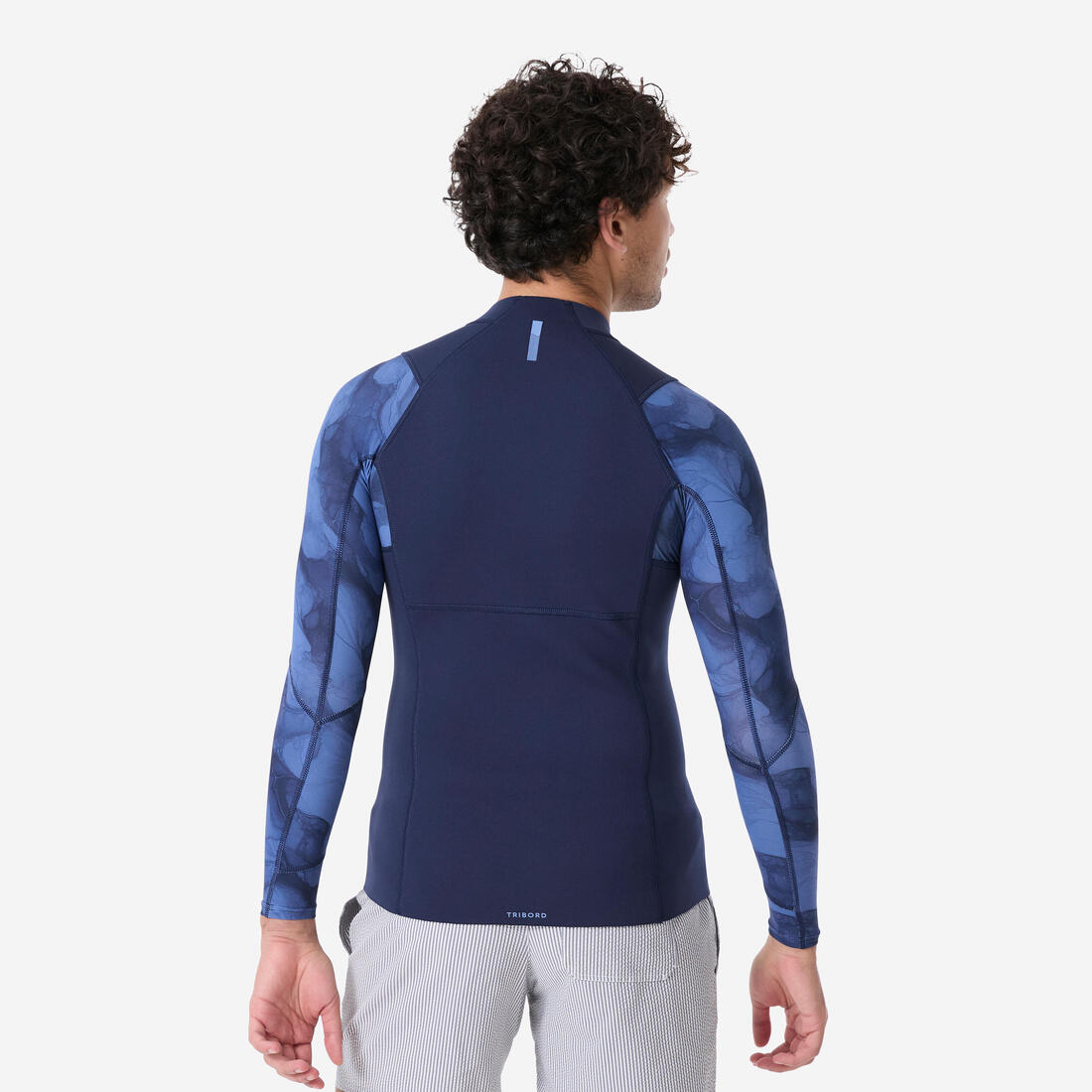 Top snorkeling manches L Homme caoutchouc naturel Yulex 1.5mm textile, bleu noir