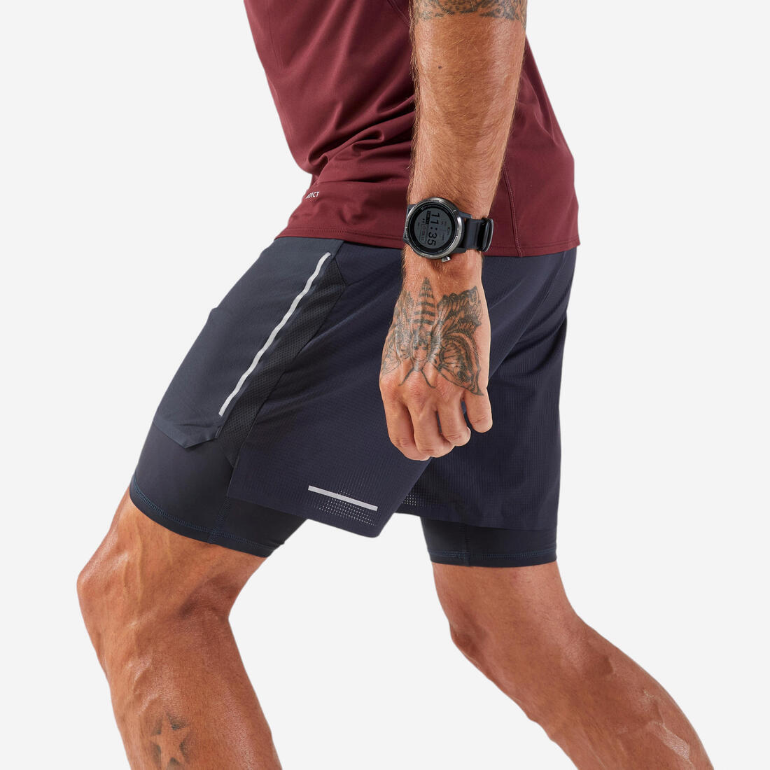 Short 2en1 de running trail longue distance homme - kiprun run ultra 900 gris