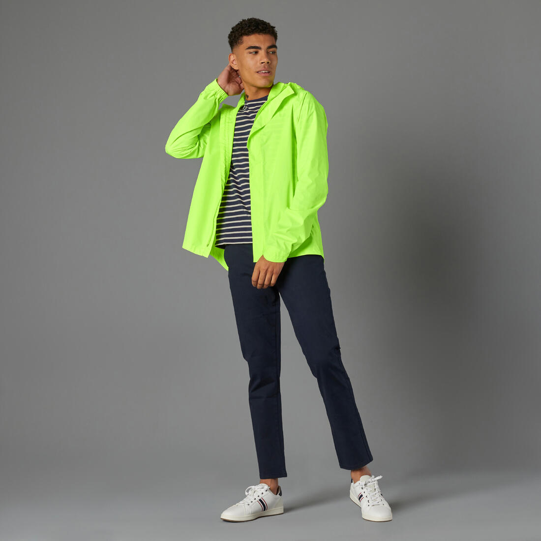 VESTE PLUIE VELO VILLE HOMME 120 JAUNE FLUO CERTIFIÉE EPI VISIBILITÉ JOUR
