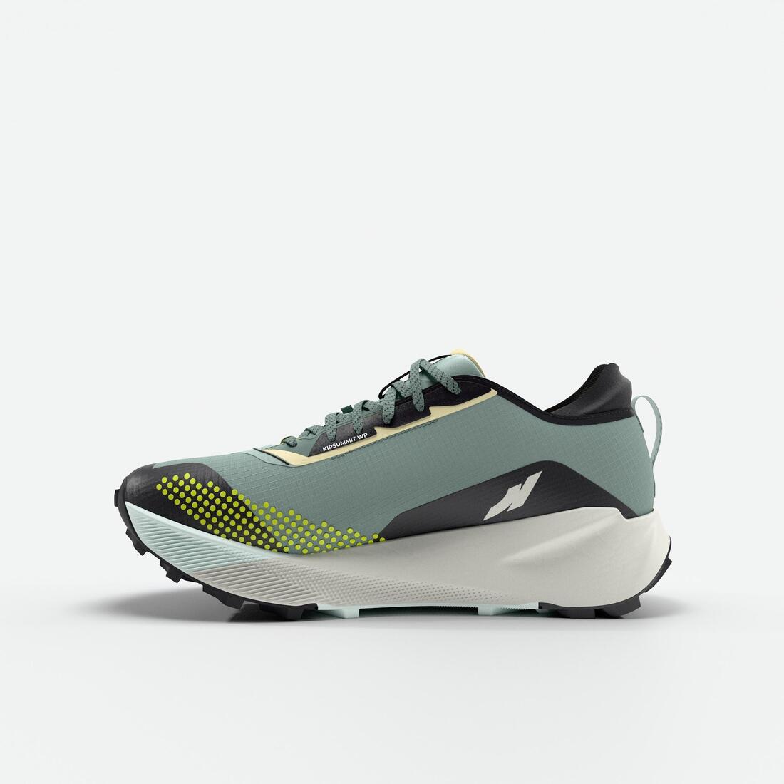 Chaussures de trail running imperméables femme, Kiprun Kipsummit WP vert et