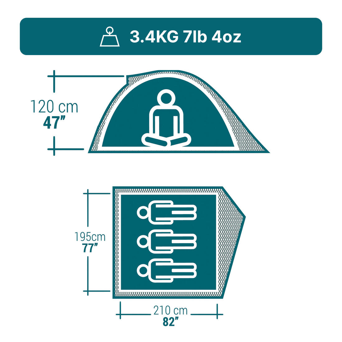 Tente de camping 3 places, MH100 gris