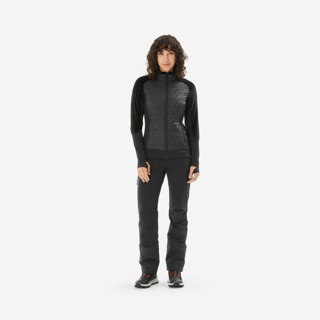 Polaire de randonnée hybride chaude femme, MH900 Mountain noir