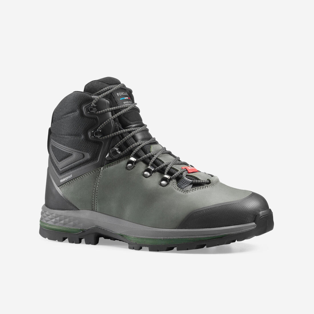 CHAUSSURES TREKKING CUIR IMPERMÉABLES - MT100 - HOMME HAUTE LARGE – vert Kaki cendré