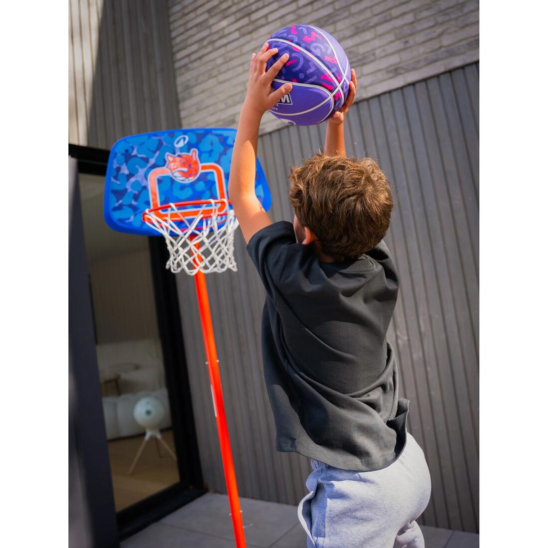 Panier de basket sur pied réglable de 1,30m à 1,60m Enfant - K500 Aniball bleu