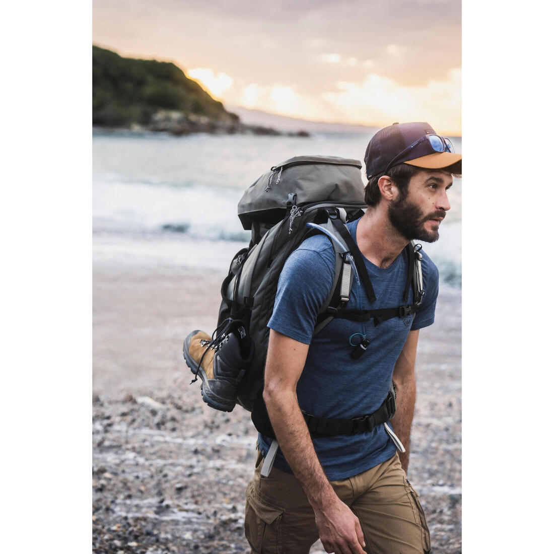 T-shirt de trek voyage manches courtes laine mérinos Homme - TRAVEL 500