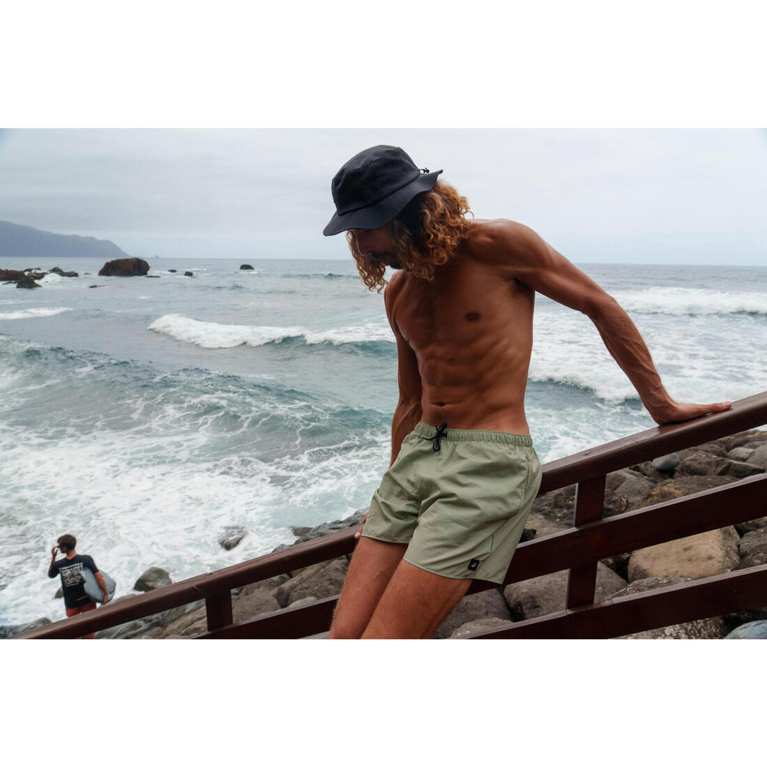 Boardshort surf short de bain homme, Hendaia pockets khaki