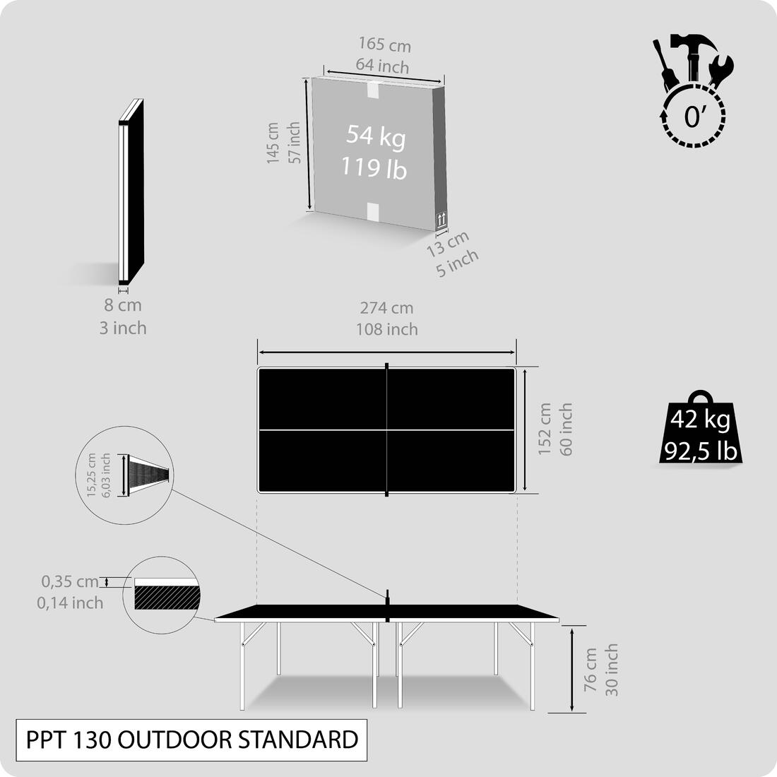 TABLE DE PING PONG EXTERIEUR PPT 130 BLEUE
