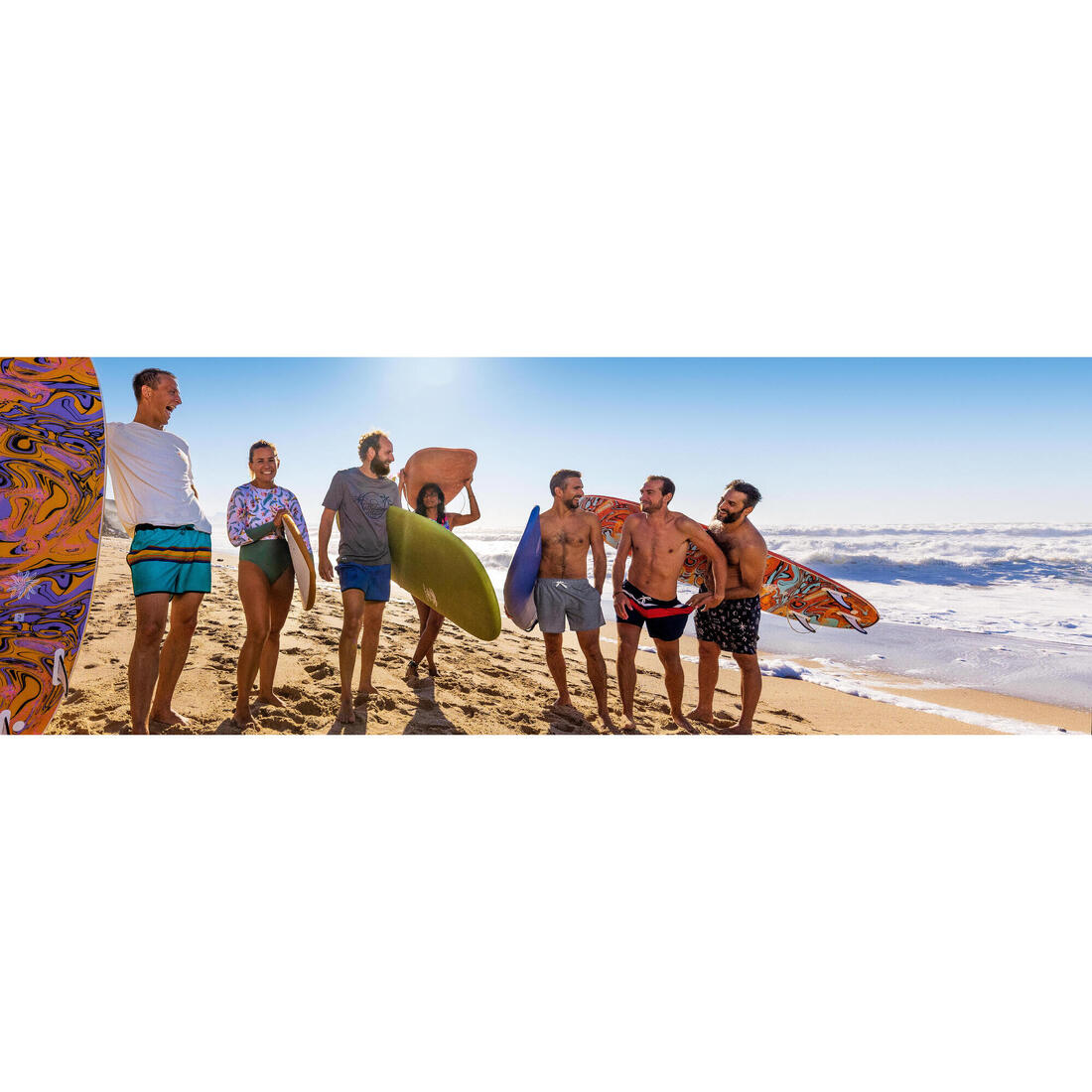 Boardshort surf 100 15" POPSTRIPE BLUE