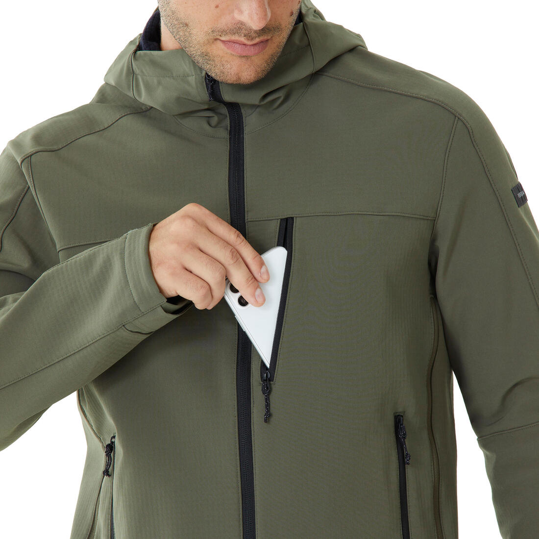 Veste de trek coupe-vent softshell homme, MT500 khaki