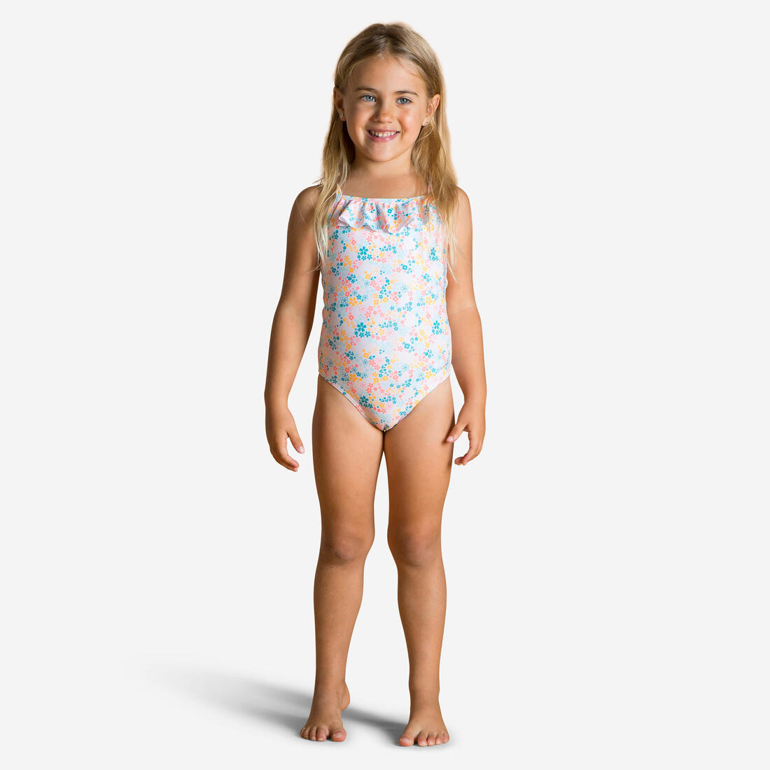 Maillot de bain 1 pièce avec volants Bébé / Fille - blanc rose imprimés fleurs – blanc ultra