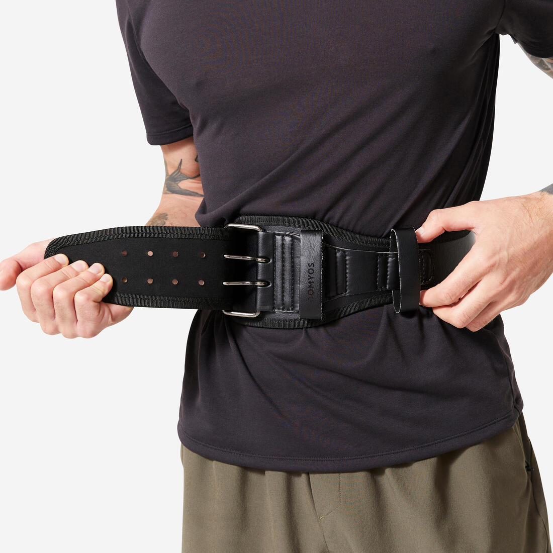 Ceinture lombaire de musculation en cuir résistante, noire