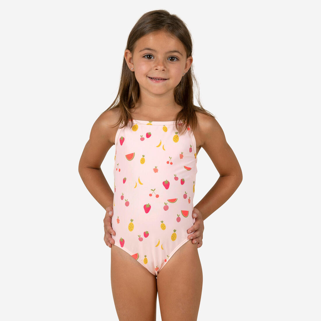 Maillot de bain bébé fille une pièce rose avec imprimé fruits – rose pastel fluo