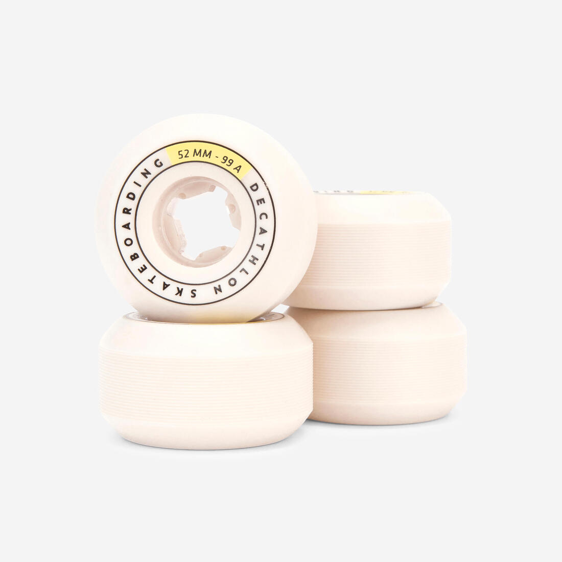 JEU DE 4 ROUES DE SKATEBOARD COULEUR IVOIRE FORME CONIQUE TAILLE 56mm, 99A.