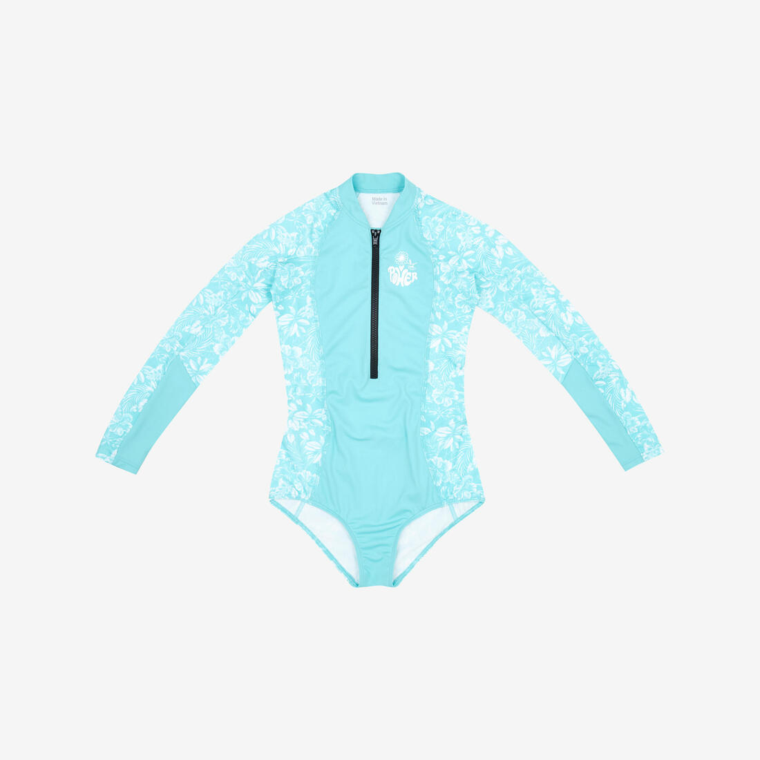 Maillot de bain une pièce surf manches longues zip avant Fille - 500