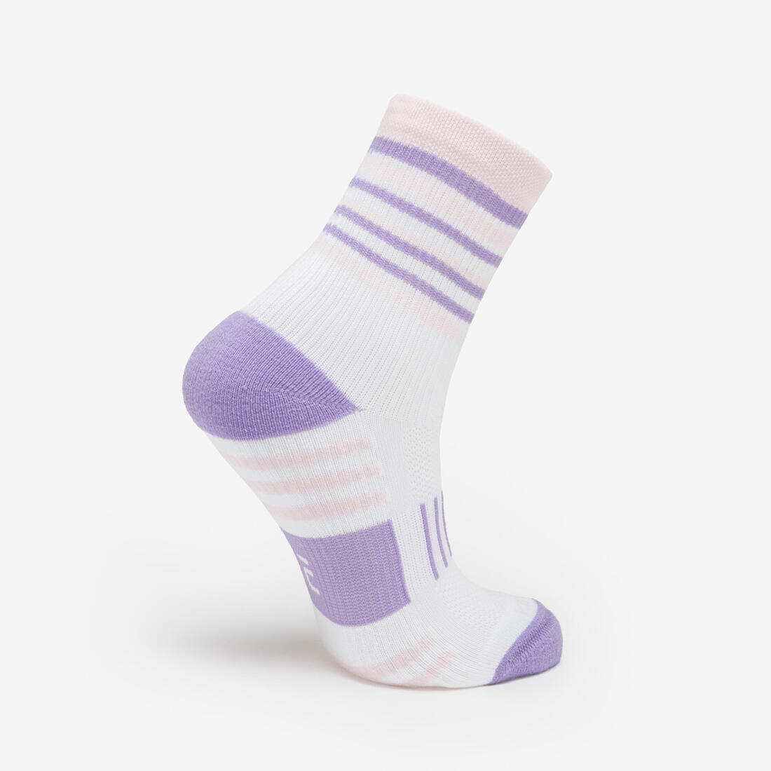 Lotx2 de chaussettes running confort enfant - kiprun 500 mid mauve et rayé