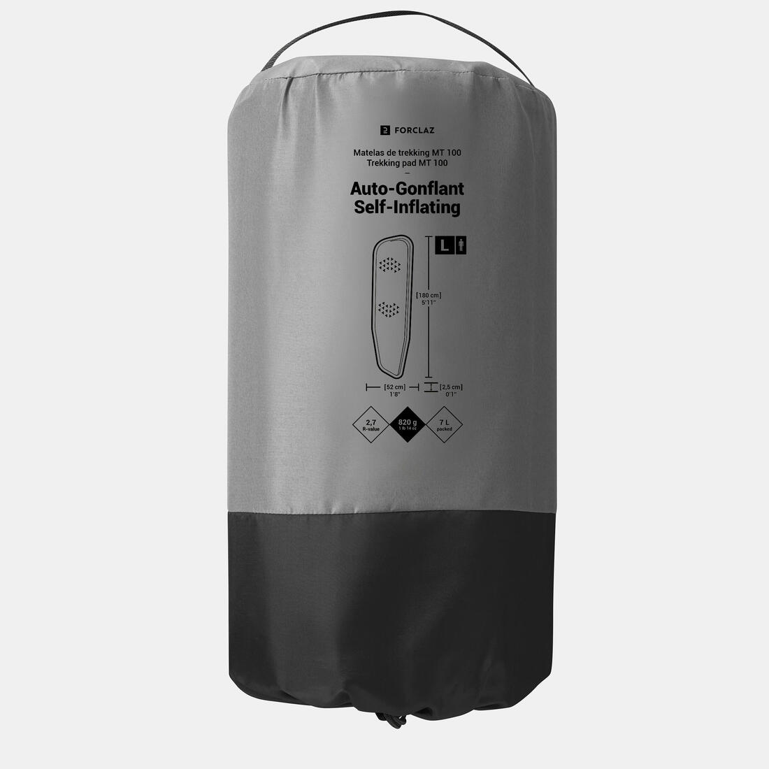 Matelas autogonflant de trekking, taille L, 180 x 52 cm, MT100