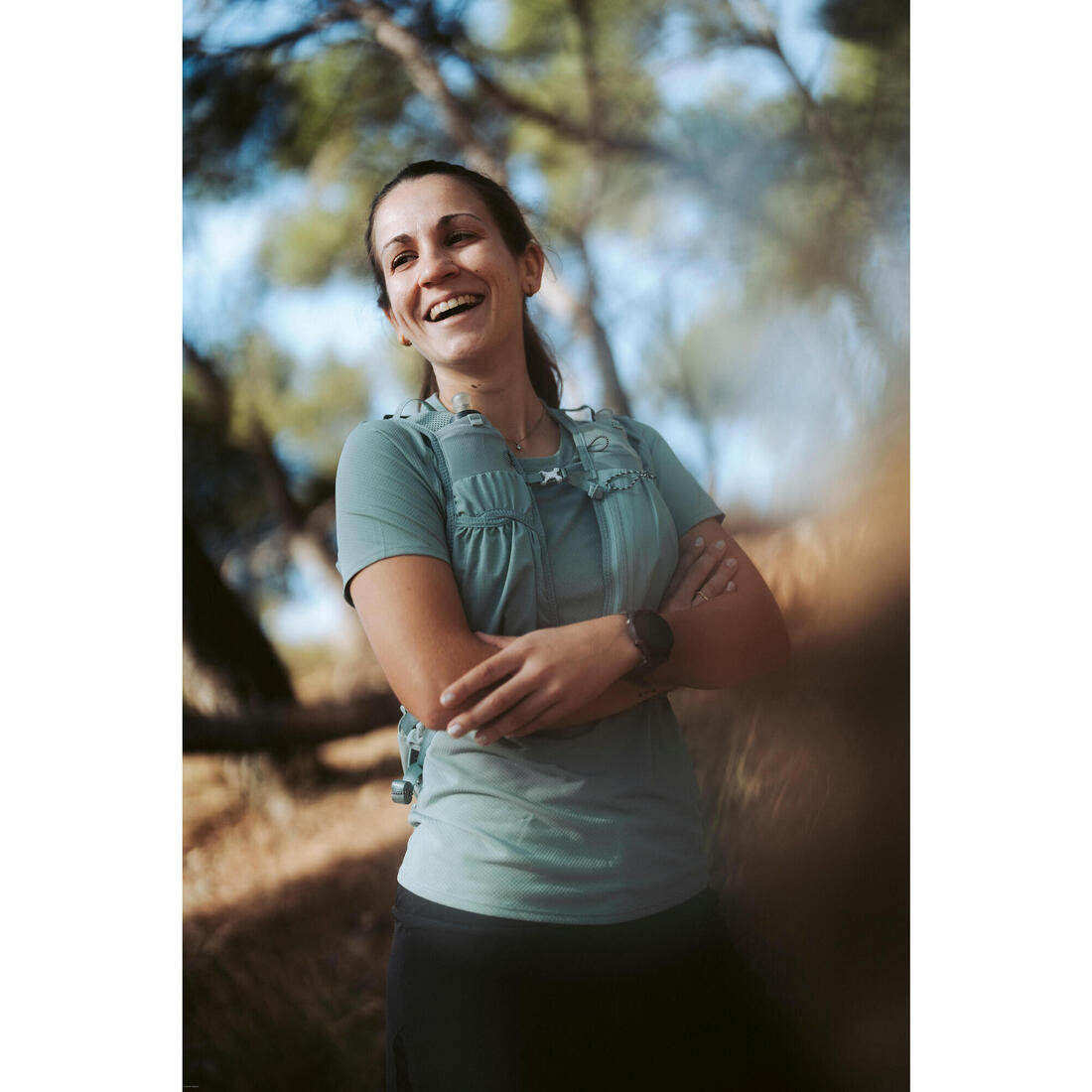 Sac trail running 5l turquoise - vendu avec poche à eau 1l