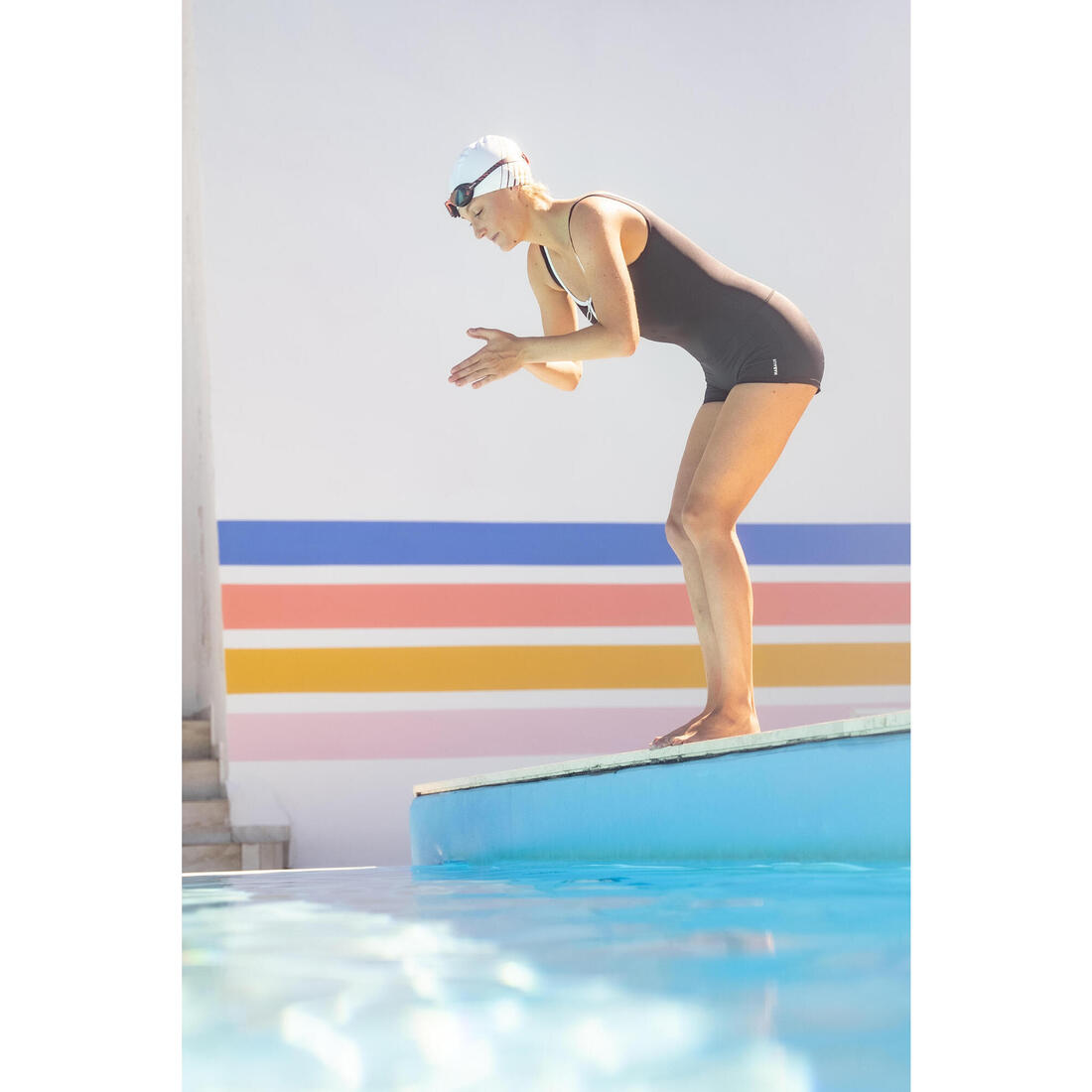 Bonnet de bain en maille enduite - tissu imprimé - taille m - vert line