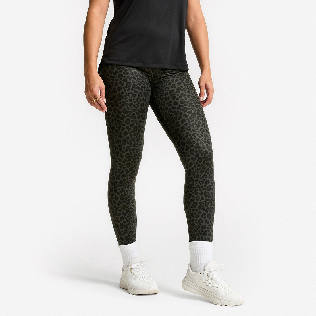 Legging de sport taille haute et respirant femme, imprimé gris chiné