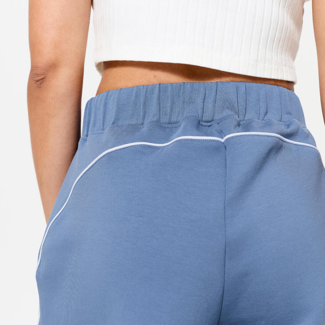 Short fitness ample, femme, bleu et blanc