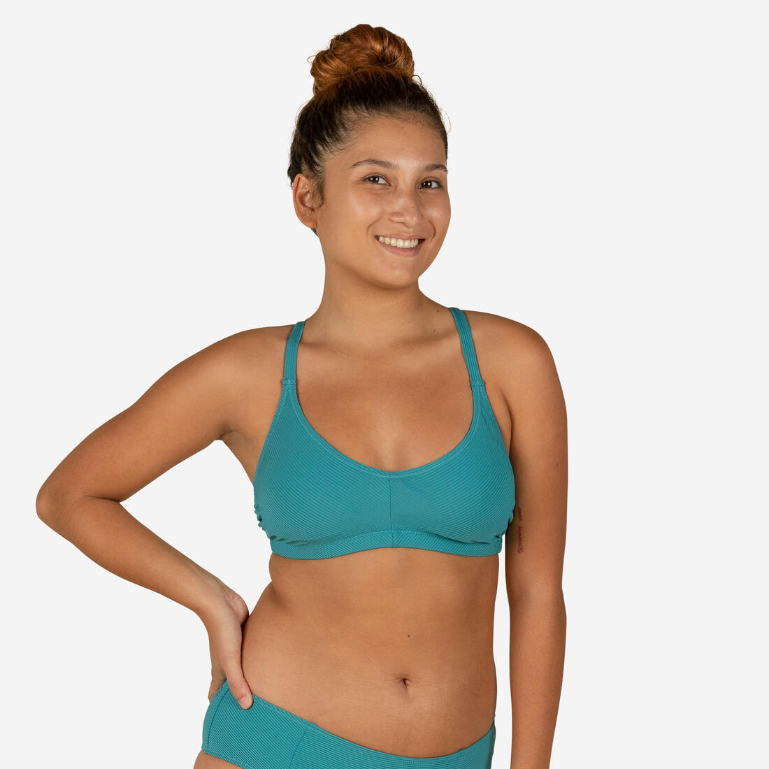 Haut de maillot de bain brassière texturée natation Femme - Lila simy terracotta