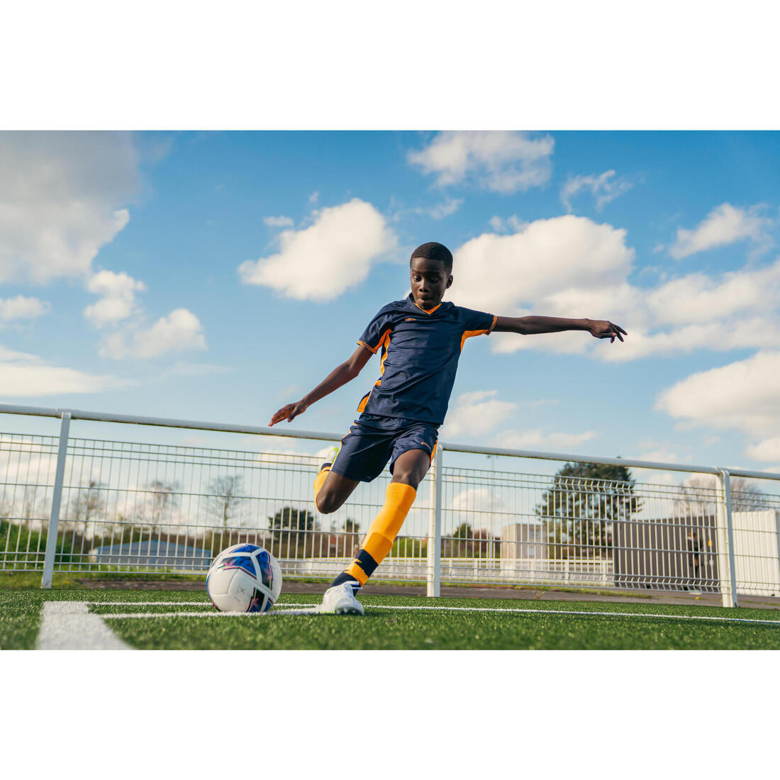 Maillot de football CLR manches courtes Enfant Orange et Marine