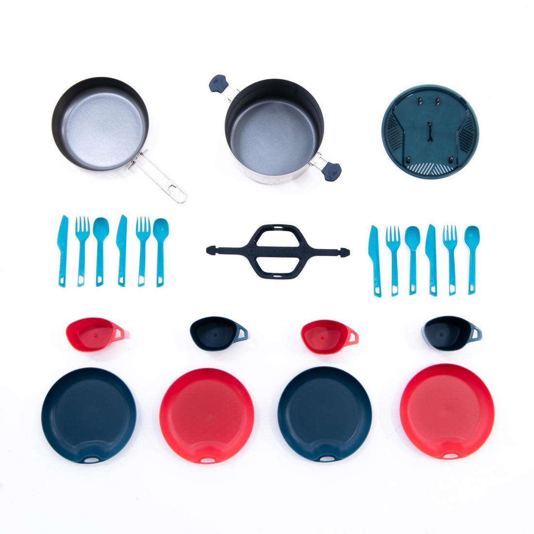 Popote 4 personnes de camping en acier inox + anti-adhésif