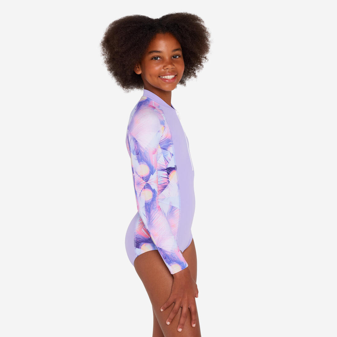 Maillot de bain une pièce surf manches longues zip avant Fille - 500