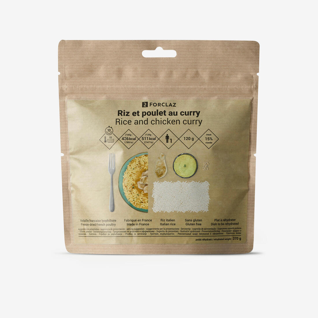 Repas lyophilisé sans gluten - riz et poulet au curry - 120g